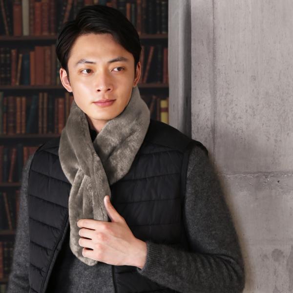 フェイクファー マフラー メンズ ティペット 冬 エコファー 厚手 7F ［ネコポスで送料無料］ (...