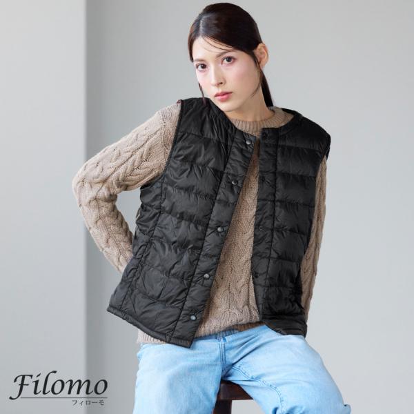 ダウンベスト レディース filomo ライトダウン ポケッタブル ナイロンベスト ダウン80% ノ...