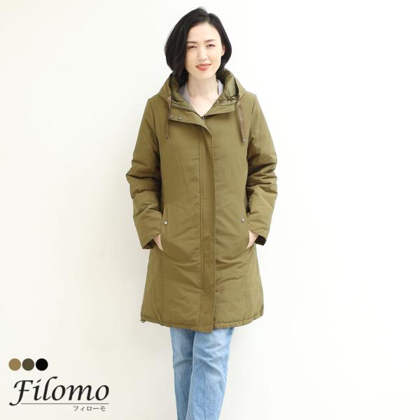 ダウンコート レディース ロング丈 リバーシブル 秋 冬 ブランド Filomo ダウン80% キャ...
