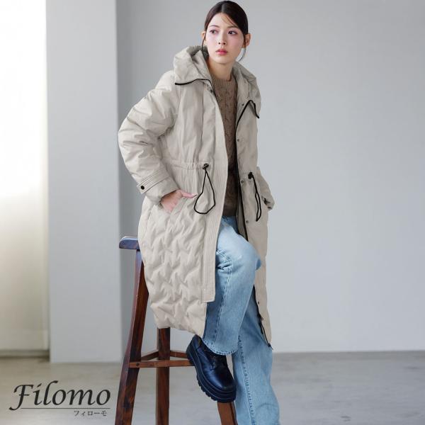 シームレス ダウンコート レディース フード付き テフロン 加工 ロング丈 Filomo ダウン 8...