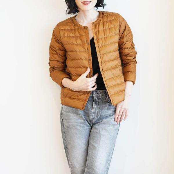 ダウン ダウンジャケット レディース 軽量 ノーカラー ダウン85% ノーカラージャケット インナー...