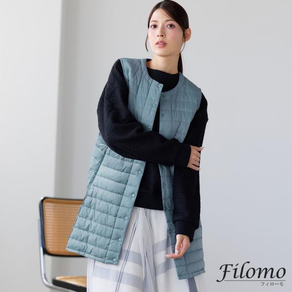 ダウンベスト ロング レディース filomo ライトダウン ロングベスト ナイロンベスト ダウン8...