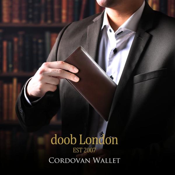 doob London コードバン 長財布 ブランド メンズ 束入れ 一枚革 本革 グリーン/ブラウ...