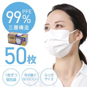 在庫あり マスク 不織布 使い捨てマスク プリーツタイプマスク 50枚 ふつうサイズ PFE 99% ホワイト (09000168r)