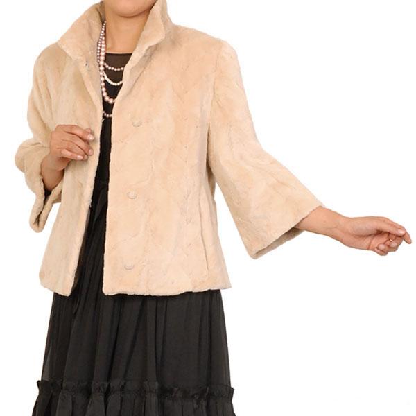 ファー/(ファー 毛皮)シェアードミンクショートジャケット 七部袖デザイン ベージュファーコート