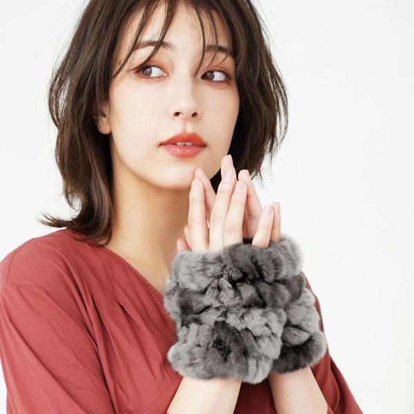 ふわふわ 柔らか レッキス ファー ＆ ニット ハンドウォーマー 指ぬき手袋 ミトン レディース ［...