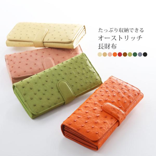 かぶせ長財布 レディース オーストリッチ (309089r) 金運
