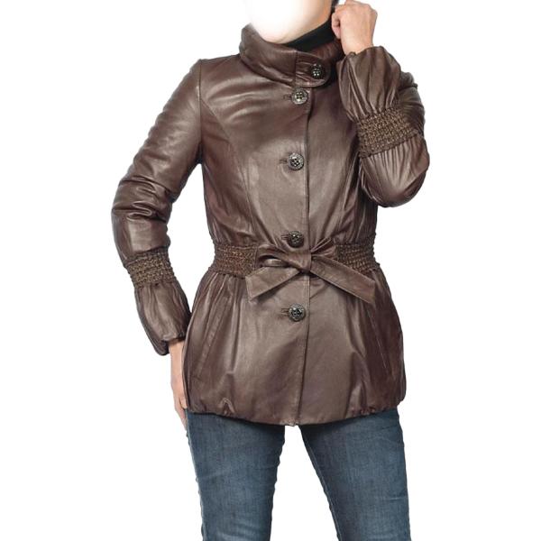 ［割引クーポン対象］ソフトラム ジャケット シャーリング ブラウン M