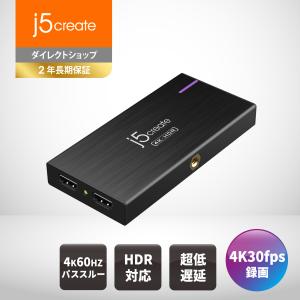 j5create 4k30fps録画配信 HDMI キャプチャーボード 4K60Hz 無遅延パススルー HDR対応 PD対応 コールドシュー1/4ネジ穴 Windows/Mac/Android対応 JVA14-EJ｜j5create