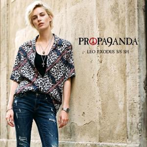 (30%OFF) PROPA9ANDA プロパガンダ「LEO EXODUS S/S SH」半袖シャツ オープンカラー 豹柄 ヒョウ柄 レオパード グレー チャコール 黒ブラック 白ホワイト