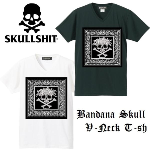 SKULLSHIT スカルシット「Bandana Skull V-Neck T-sh」半袖VネックＴ...