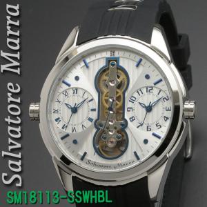 父の日：メンズ腕時計 (Salvatore Marra)サルバトーレマーラ ツイン（デュアル）クォーツ ラバー×ステンレスベルト　送料無料  SM18113-SSWHBL