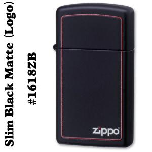 zippo(ジッポーライター)1618 BLACK MATTE SLIM（ブラックマットスリム）ZIPPOロゴライン入り #1618ZB 送料無料（ネコポス対応）｜jackal