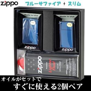 zippo(ジッポーライター)ペア 　ブルーサファイアジッポ レギュラー＆スリム 2個セット ペア 専用パッケージ（オイル缶付き） 送料無料｜jackal