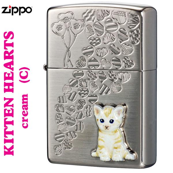 zippo ジッポーライターkitten hearts c ネコ cat ハート クリーム　かわいい...