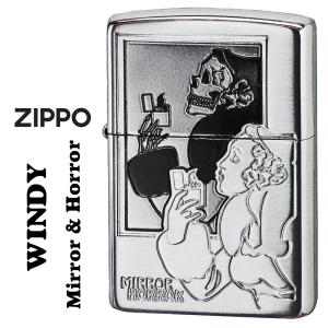 zippo(ジッポー) 人気のWINDYデザイン  ミラー＆ホラー WINDY  シルバーサテン MH-WINDY キュート レトロモチーフ 骸骨 送料無料 （ネコポス対応）｜jackal