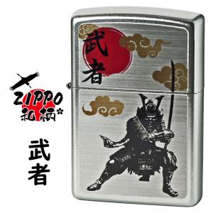 父の日：zippo(ジッポー)　和柄シリーズ　武者 サテンクローム　つやなし　梨地　プリント加工　SP-KC　和風　躍動　勇猛  ギフト  送料無料 （ネコポス対応）｜jackal