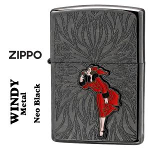 zippo(ジッポーライター)大人気「WINDY」メタル貼り　ネオブラック エッチング　WINDY-Metal-NB  キュート レトロモチーフ  ギフト 送料無料（ネコポス対応）｜jackal