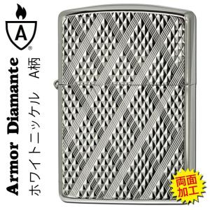 父の日：zippo(ジッポーライター) Diamante ダイヤカット 両面加工 ホワイトニッケル A柄 zippo アーマー（ネコポス対応）｜jackal