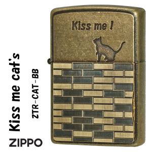 zippo(ジッポーライター)猫　トリックギア　ブラス古美バレル  ZTR-CAT-BB  キス　かわいい　ネコのカップル　ユニーク　ギフト 送料無料 （ネコポス対応）｜jackal