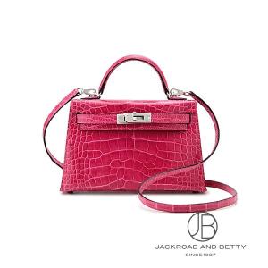 エルメス HERMES ミニケリー2 外縫い アリゲーターシャイニー クロコダイル ローズシェヘラザード ピンク 中古 バッグ/財布/小物