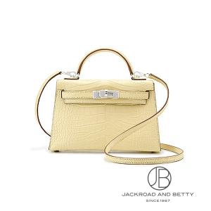 エルメス HERMES ミニケリー2 外縫い アリゲーターマット クロコダイル バニラ アイボリー 新品 バッグ/財布/小物