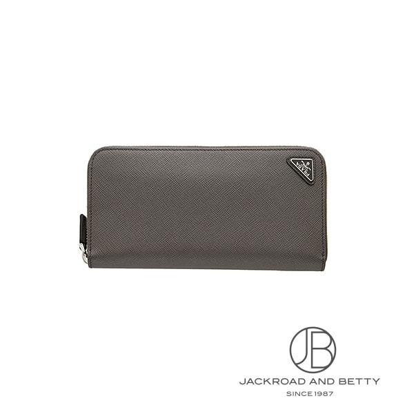 プラダ PRADA サフィアーノレザー トライアングル ジップアラウンド ウォレット フーモ グレー...