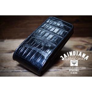 クロコダイルiPhone13/14/5/16ケース ブラック 手縫い