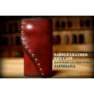 サドルレザー キーケース　ビンンテージ染めバーガンディー