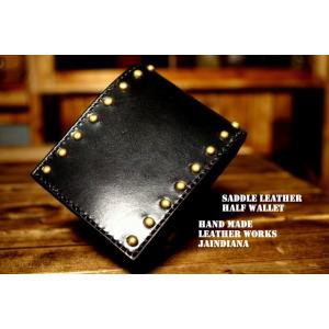 手縫い革財布 手染めのハンドメイドサドルレザーハーフウォレット