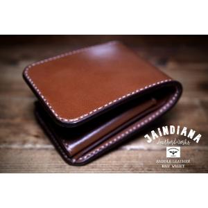 手縫い革財布 手染めのハンドメイドサドルレザーハーフウォレット