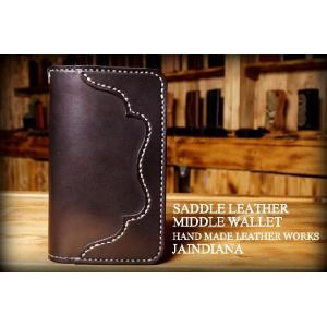牛革サドルレザー　ミドルウォレット　財布　　　　　　　　ハンドメイド　ナチュラル 手縫い革財布 ハンドメイドサドルレザーミディアムウォレット