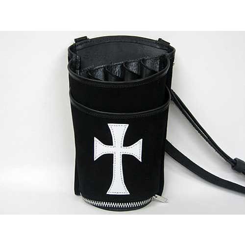 クロス（十字架） シザー ケース 黒 × 白クロス 5丁 差し （ 革 ベルト 付 ） 本革 （ レ...