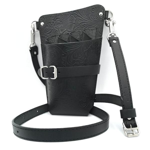 シザー ケース ホルスター タイプ アラベスク 黒 （ 唐草 模様 ） 右利き（ 革 ベルト付き） ...