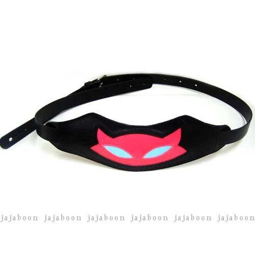 猫 ギター ストラップ 黒 × ピンク 肩 パッド 付き 本革 （ レザー ） 製 JAJABOON...