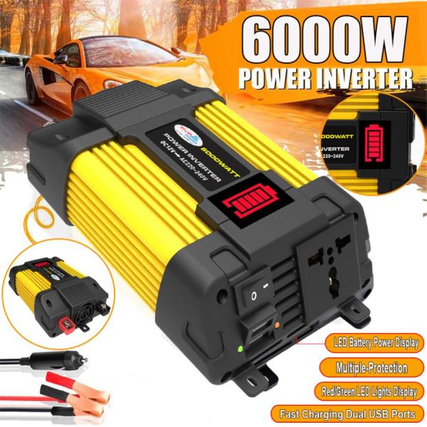 カーパワーインバーター 6000w 容量表示付き変圧器 12v?110/220v 家電用デュアルus...