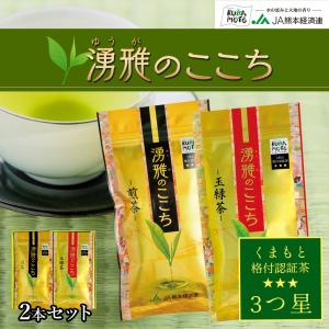 緑茶【湧雅のここち三ツ星 2本セット（玉緑茶・煎茶）】茶葉 80g×2 玉緑茶 煎茶 JA 熊本 プレミアム 高級 日本茶 ギフト 送料無料｜jakk