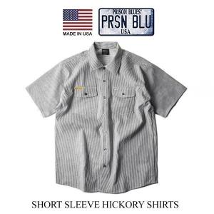 プリズンブルース PRISON BLUES 半袖 8オンス ヒッコリーストライプ ワークシャツ アメリカ製 米国製 HICKORY STRIPE WORK SHIRT