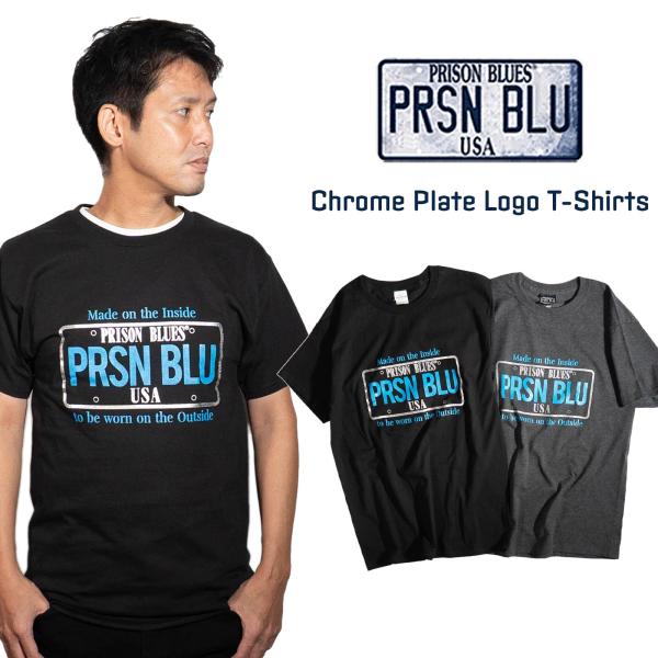 プリズンブルース PRISON BLUES 半袖 USA クロームプレートロゴ Tシャツ ｜ メンズ...