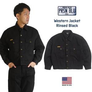 プリズンブルース PRISON BLUES デニムウエスタンジャケット リンスドブラック ｜ メンズ　S-XL 別注 アメリカ製 トラッカー ジャケット ハンドメイド 13.3オン｜Jalana(ジャラーナ)