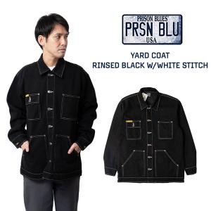 プリズンブルース PRISON BLUES デニムヤードコート 別注リンスドブラック/ホワイトステッチ ｜ メンズ カバーオール ワークジャケット アメリカ製 米国製
