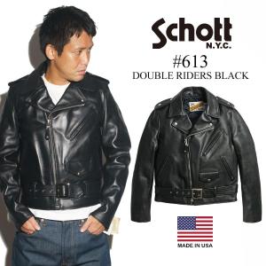 ショット SCHOTT 613 ワンスター ダブルライダース ブラック MADE IN USA ｜ ライダース メンズ レザージャケット アメリカ製 DOUBLE RIDERS BLACK 定番 星型｜jalana