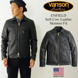 バンソン VANSON エンフィールド 襟付きシングルライダース ソフトカウレザー スキニアーフィット メンズ アメリカ製 ENFIELD レザージャケット 革ジャン｜jalana