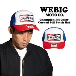 ウィービッグモト WE BIG MOTO CO. チャンピオン ピットクルー カーブドビル パッチキャップ ｜ メンズ レディース 帽子 メッシュキャップ トラッカーキャップ