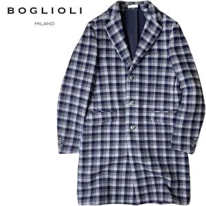 BOGLIOLI ボリオリ チェスターコート メンズ 220-41116 グレー ネイビー ウールコート アンゴラ チェック イタリア製｜jamcollection