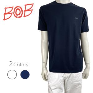 BOB ボブ 半袖 Tシャツ メンズ 074833010 WHT NVY S M L XL ホワイト ネイビー 無地T クルーネック ストレッチ メール便対応｜jamcollection