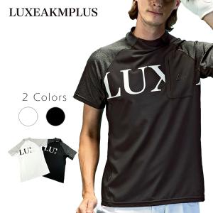 LUXEAKMPLUS 配色ロゴ 半袖 モックネック Tシャツ メンズ LAT-24001 ブラック ホワイト 吸水速乾 UVカット 防透け ストレッチ LEON掲載ブランドの商品画像
