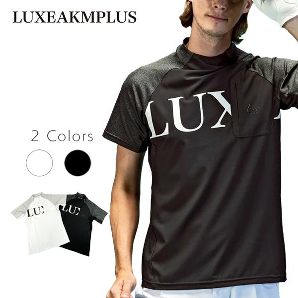 LUXEAKMPLUS 配色ロゴ 半袖 モックネック Tシャツ メンズ LAT-24001 ブラック...