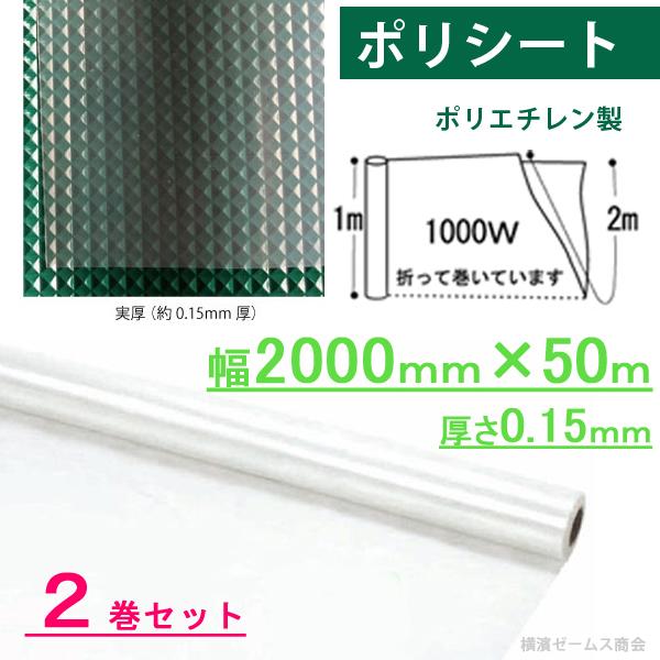 ポリシート 養生シート　幅2000mm×50m　 厚さ0.15mm　２巻　床用　004042  ダブ...