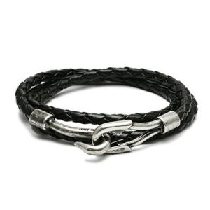 JAM HOME MADE ジャムホームメイド 編み込み3巻ブレスレット -BLACK- メンズ レディース ペア レザー ブラック シルバー
